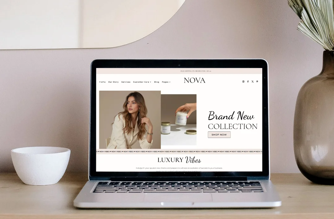 Clothing Divi theme homepage displayed on laptop screen featuring fashion collection layout and WooCommerce shop design