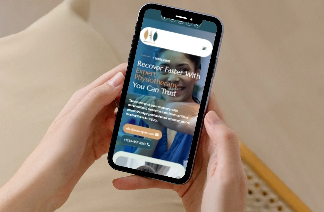 A promotional mockup for a physiotherapy clinic WordPress template displayed on a desktop monitor, tablet, and smartphone. The website features a professional teal and white theme with the headline "Recover Faster With Physiotherapy You Can Trust." To the right, two black testimonial bubbles with 5-star ratings from Dr. Hannah Reed and Dr. Olivia Grant highlight the template's ease of use and modern design. A WordPress logo is visible in the top right corner.