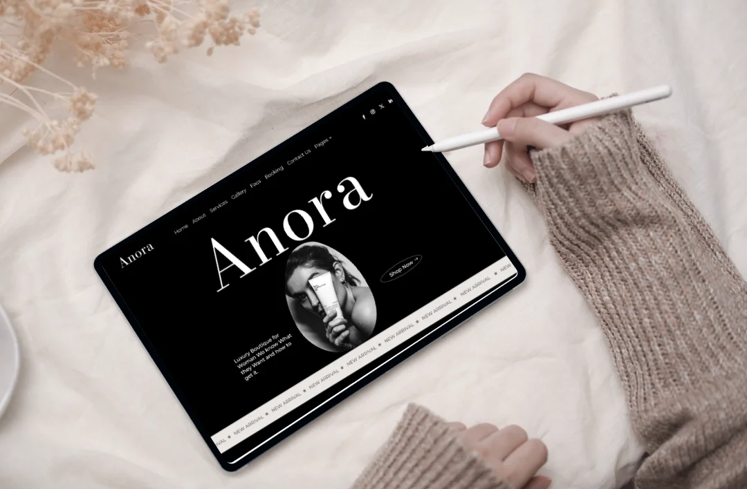 Skincare WordPress website template displayed on tablet with responsive beauty homepage layout and product showcase