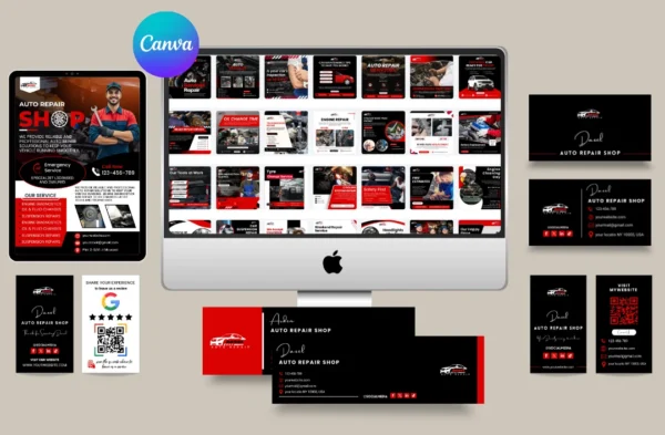Auto Repair Branding & Social Media Kit – Canva Template for Mechanics & Auto Service Businesses